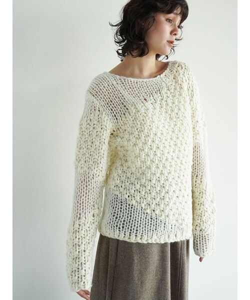 FIKA.（フィーカ）の「Mixed gauge knit pullover（ニット/セーター・レディース・ネイビー/ホワイト系・MEDIUM）」の8枚目の写真