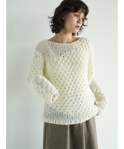 FIKA.（フィーカ）の「Mixed gauge knit pullover（ニット/セーター・レディース・ネイビー/ホワイト系・MEDIUM）」の9枚目の写真