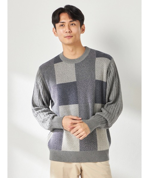 ブロックチェックニットプルオーバー