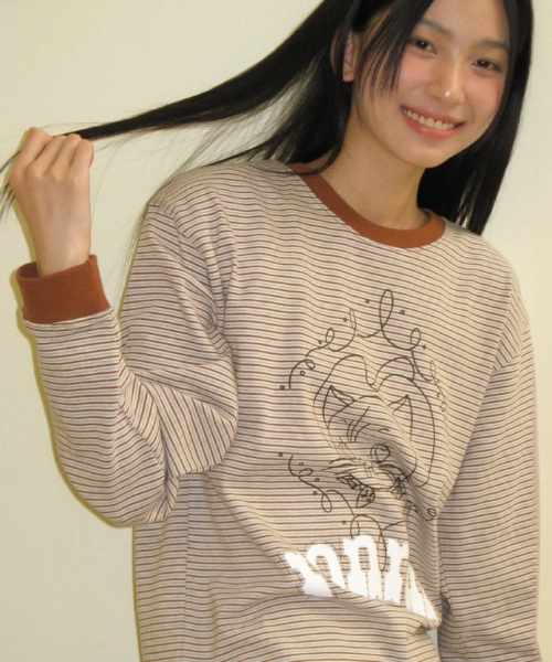 RONRON(ロンロン)の「WESTERN CAT STRIPE LONG SLEEVE T SHIRT BROWN(Tシャツ/カットソー・レディース・その他・FREE)」の2枚目の写真