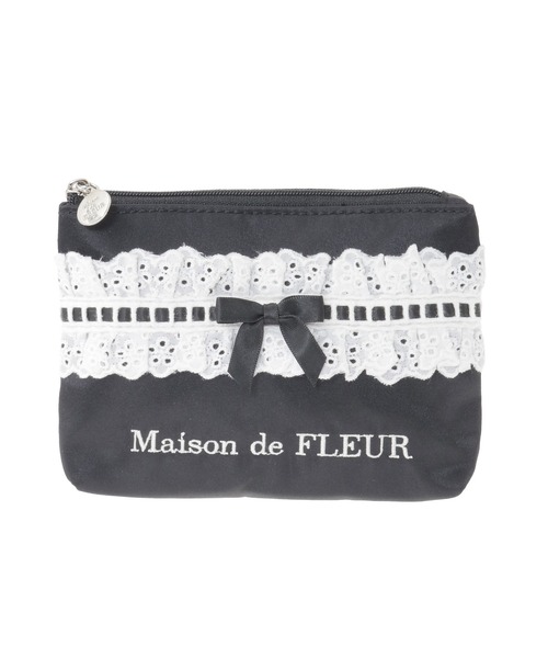 Maison de FLEUR（メゾンドフルール）の「コットンフリルポーチ（ポーチ・レディース・ピンク/ブラック・FREE）」の4枚目の写真