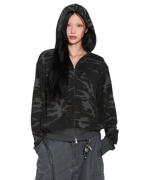 AAKAM(アーカム)の「Camouflage Waffle Zip-Up Hoodie (Black)(パーカー・レディース・その他・1/2)」の14枚目の写真