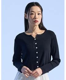 Cropped Button V Cardigan (BLACK)