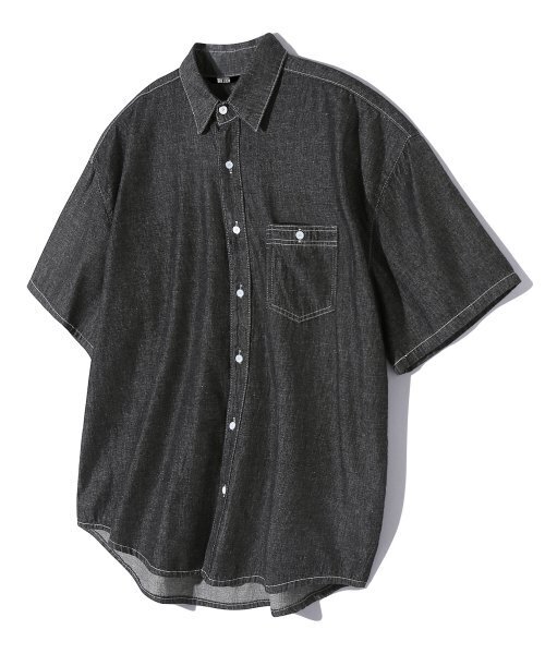 TRILLION(トリリオン)の「ストーンウォッシングオーバーフィットデニム半袖シャツ(DEEP GRAY)(シャツ/ブラウス・レディース・その他・MEDIUM/LARGE/X-LARGE)」の1枚目の写真