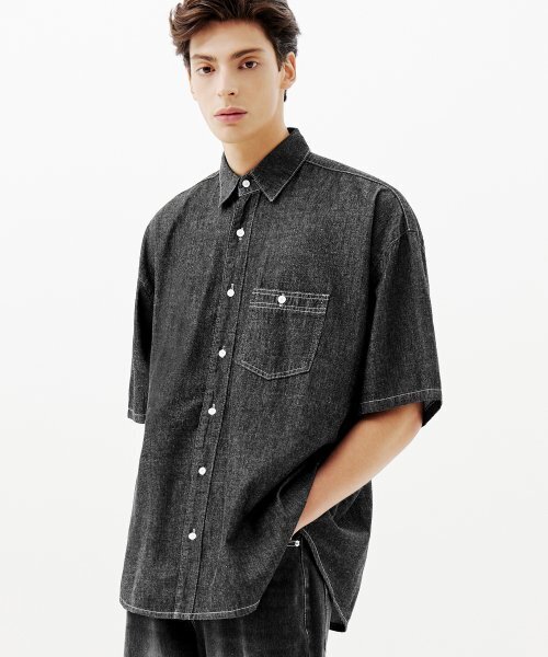 TRILLION(トリリオン)の「ストーンウォッシングオーバーフィットデニム半袖シャツ(DEEP GRAY)(シャツ/ブラウス・レディース・その他・MEDIUM/LARGE/X-LARGE)」の20枚目の写真