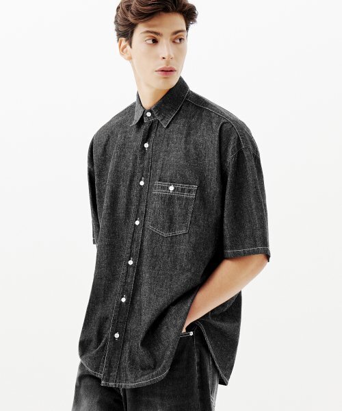 TRILLION(トリリオン)の「ストーンウォッシングオーバーフィットデニム半袖シャツ(DEEP GRAY)(シャツ/ブラウス・レディース・その他・MEDIUM/LARGE/X-LARGE)」の21枚目の写真