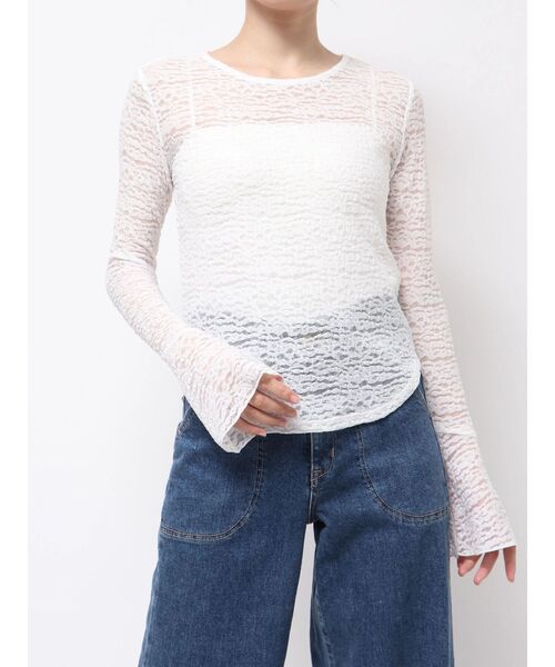 TONAL(トーナル)の「カットレースフレアスリーブプルオーバー(Tシャツ/カットソー・レディース・その他2/ブラック/その他/オフホワイト・MEDIUM)」の1枚目の写真