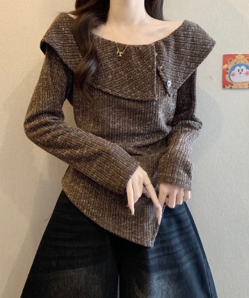 FUNdaysion(ファンデイション)の「2wayオフショルダートップス(Tシャツ/カットソー・レディース・ブラック/モカ・M)」の6枚目の写真