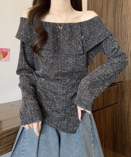 FUNdaysion(ファンデイション)の「2wayオフショルダートップス(Tシャツ/カットソー・レディース・ブラック/モカ・M)」の14枚目の写真