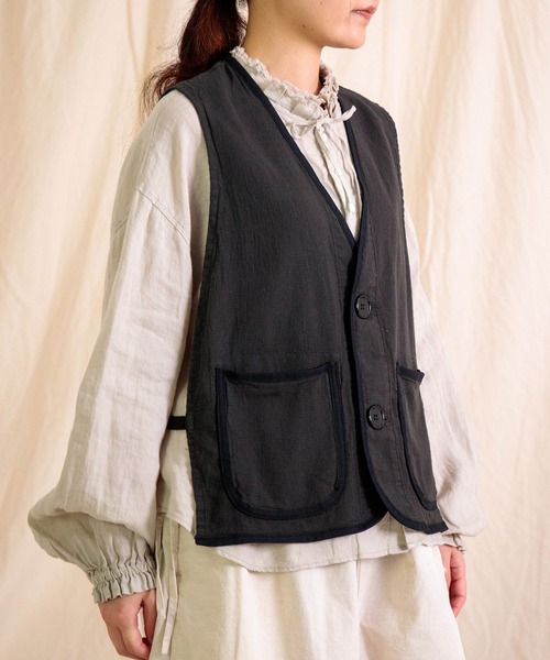 Brocante（ブロカント）の「[Brocante / ブロカント] コットンパナマ パスポワレジレ（ベスト・レディース・ブラック/モカ・2）」の8枚目の写真