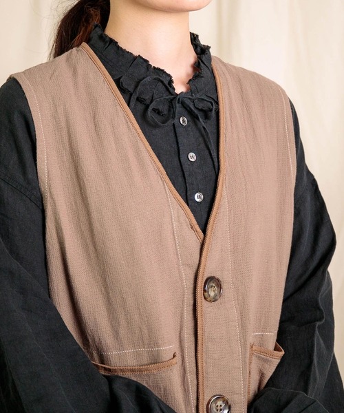 Brocante（ブロカント）の「[Brocante / ブロカント] コットンパナマ パスポワレジレ（ベスト・レディース・ブラック/モカ・2）」の14枚目の写真