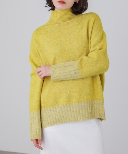 Bou Jeloud（ブージュルード）の「ＭＩＸ配色ストレッチニットプルオーバー（ニット/セーター・レディース・チャコールグレー/オフホワイト/イエロー・FREE）」の3枚目の写真