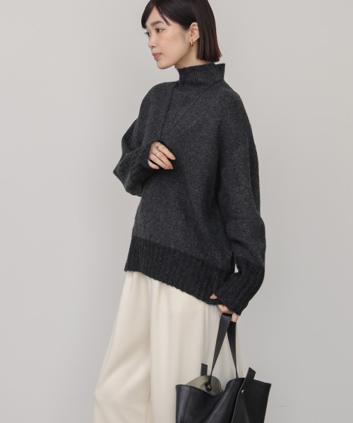 Bou Jeloud（ブージュルード）の「ＭＩＸ配色ストレッチニットプルオーバー（ニット/セーター・レディース・チャコールグレー/オフホワイト/イエロー・FREE）」の14枚目の写真