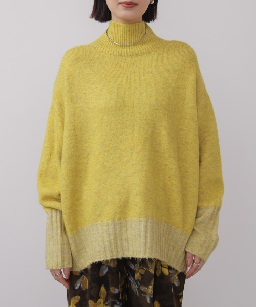 Bou Jeloud（ブージュルード）の「ＭＩＸ配色ストレッチニットプルオーバー（ニット/セーター・レディース・チャコールグレー/オフホワイト/イエロー・FREE）」の4枚目の写真