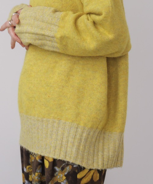 Bou Jeloud（ブージュルード）の「ＭＩＸ配色ストレッチニットプルオーバー（ニット/セーター・レディース・チャコールグレー/オフホワイト/イエロー・FREE）」の7枚目の写真