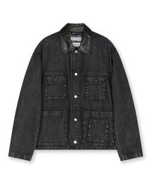 WASHED DENIM MULTI POCKET WORK JACKET BLACK