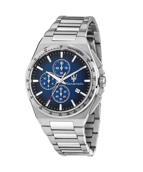 Maserati(マセラティ)の「「Maserati/マセラティ」ベロチタ スリム - 41mm クロノ シルバー ブレスレット(アナログ腕時計・メンズ・シルバー×ブラック/シルバー×ブルー・41mm)」の3枚目の写真