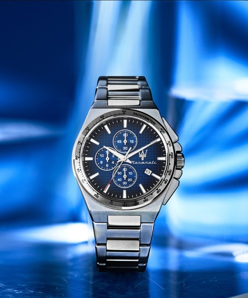 Maserati(マセラティ)の「「Maserati/マセラティ」ベロチタ スリム - 41mm クロノ シルバー ブレスレット(アナログ腕時計・メンズ・シルバー×ブラック/シルバー×ブルー・41mm)」の7枚目の写真