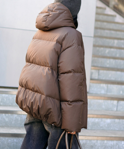   フード付きダウンジャケット ブラウン EVERYDAY I LIKE. ダウンコート ダウンジャケット フードダウン