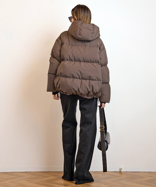フードダウンジャケット(ブラウン)（ダウンジャケット/コート