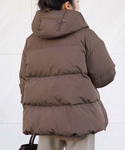フードダウンジャケット(ブラウン)（ダウンジャケット/コート
