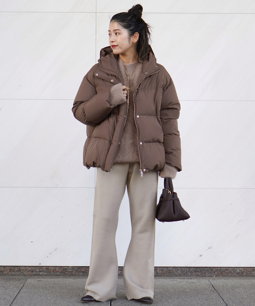 フードダウンジャケット(ブラウン)（ダウンジャケット/コート