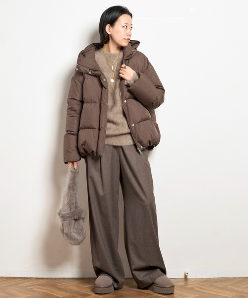 nothing writtenブラウン フード付き ダウンジャケット nothing writtenブラウン フード付き ダウンジャケット フードダウン