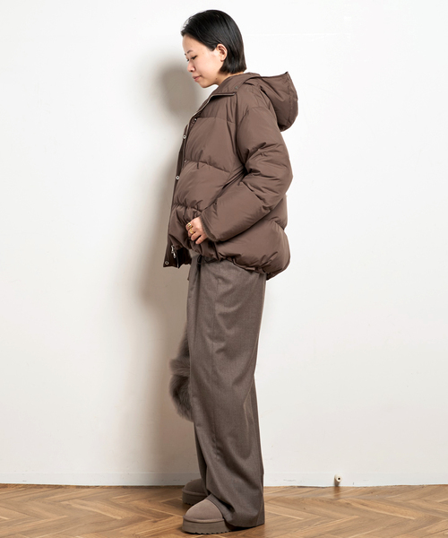 フードダウンジャケット(ブラウン)（ダウンジャケット/コート