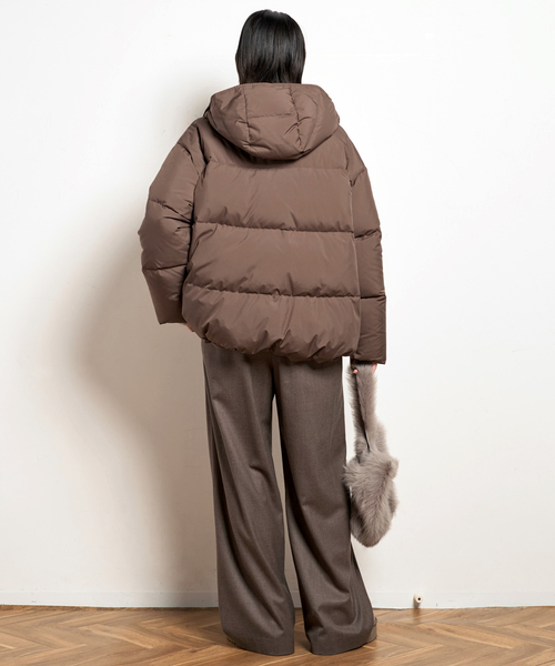 CLANE オーバーサイズブラウンダウンジャケット フードダウンジャケット(ブラウン)（ダウンジャケット/コート