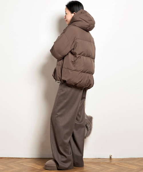 フードダウンジャケット(ブラウン)（ダウンジャケット/コート