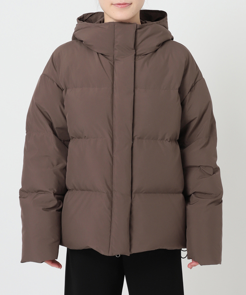 フードダウンジャケット(ブラウン)（ダウンジャケット/コート