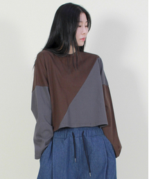 サイラインクロップ長袖Tシャツブラウン&チャコール