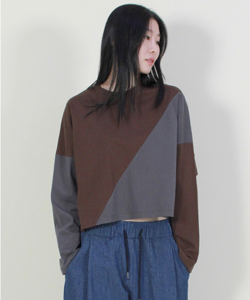 DEMARC(ドゥマーク)の「サイラインクロップ長袖Tシャツブラウン&チャコール(Tシャツ/カットソー・レディース・その他・MEDIUM/LARGE)」の2枚目の写真