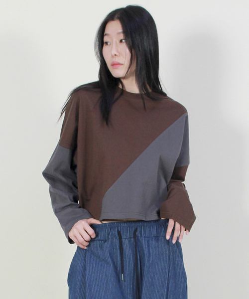 DEMARC(ドゥマーク)の「サイラインクロップ長袖Tシャツブラウン&チャコール(Tシャツ/カットソー・レディース・その他・MEDIUM/LARGE)」の4枚目の写真