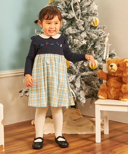 KP（ケーピー）の「先染チェック×起毛テレコ ワンピース（ワンピース・キッズ・レッド/サックスブルー・80ｃｍ/90cm/100cm）」の3枚目の写真