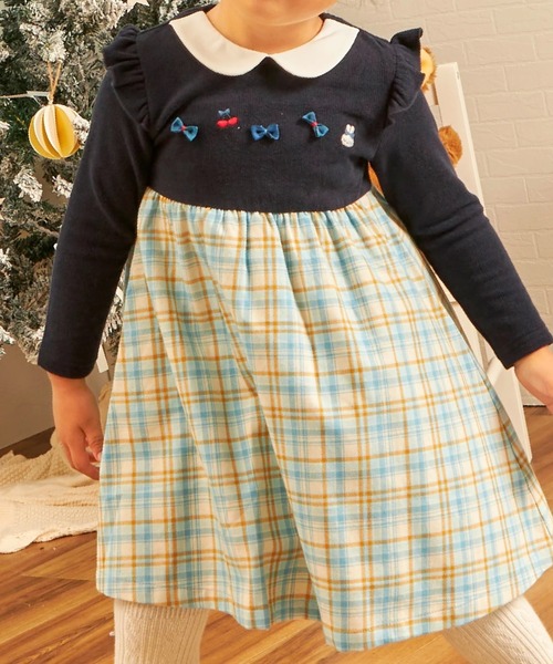 KP（ケーピー）の「先染チェック×起毛テレコ ワンピース（ワンピース・キッズ・レッド/サックスブルー・80ｃｍ/90cm/100cm）」の4枚目の写真