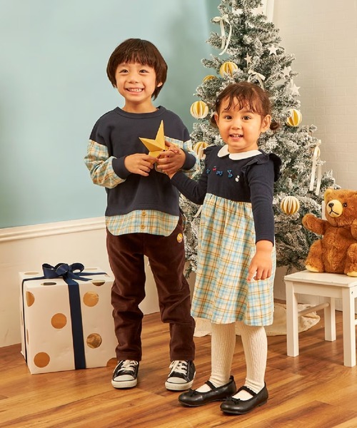 KP（ケーピー）の「先染チェック×起毛テレコ ワンピース（ワンピース・キッズ・レッド/サックスブルー・80ｃｍ/90cm/100cm）」の6枚目の写真