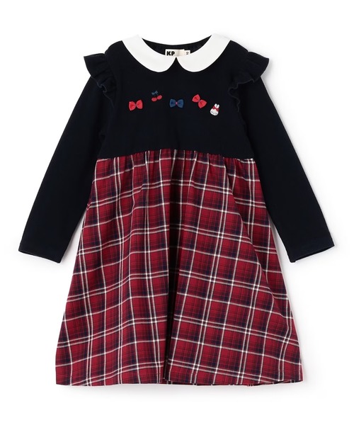 KP（ケーピー）の「先染チェック×起毛テレコ ワンピース（ワンピース・キッズ・レッド/サックスブルー・80ｃｍ/90cm/100cm）」の11枚目の写真