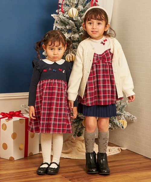 KP（ケーピー）の「先染チェック×起毛テレコ ワンピース（ワンピース・キッズ・レッド/サックスブルー・80ｃｍ/90cm/100cm）」の10枚目の写真