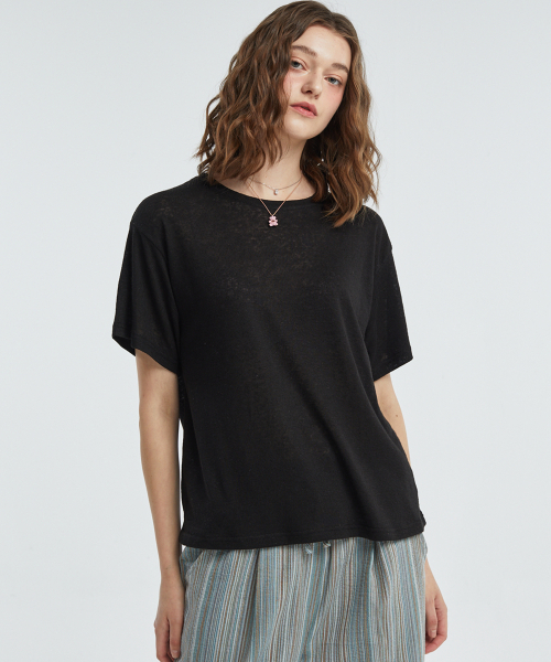 manavis7（マナビスセブン）の「ベーシックリネンTシャツ[ブラック]（Tシャツ/カットソー・レディース・ブラック・FREE）」の2枚目の写真