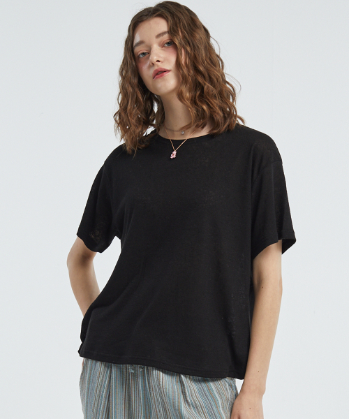 manavis7（マナビスセブン）の「ベーシックリネンTシャツ[ブラック]（Tシャツ/カットソー・レディース・ブラック・FREE）」の3枚目の写真