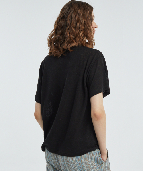 manavis7（マナビスセブン）の「ベーシックリネンTシャツ[ブラック]（Tシャツ/カットソー・レディース・ブラック・FREE）」の4枚目の写真