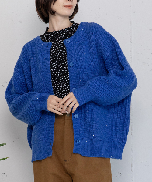 POU DOU DOU（プードゥドゥ）の「あぜ編みラメニットカーディガン（カーディガン/ボレロ・レディース・グレー/ブルー/アイボリー/イエロー・M）」の4枚目の写真