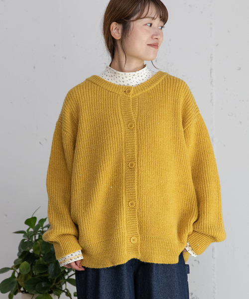 POU DOU DOU（プードゥドゥ）の「あぜ編みラメニットカーディガン（カーディガン/ボレロ・レディース・グレー/ブルー/アイボリー/イエロー・M）」の9枚目の写真