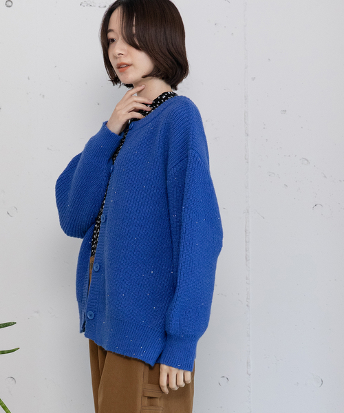 POU DOU DOU（プードゥドゥ）の「あぜ編みラメニットカーディガン（カーディガン/ボレロ・レディース・グレー/ブルー/アイボリー/イエロー・M）」の16枚目の写真