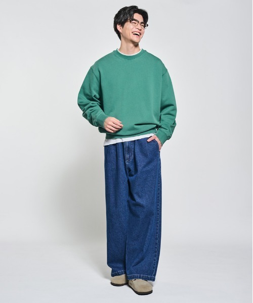 BACK NUMBER】ピグメント加工クルーネックトレーナー (ドロップ