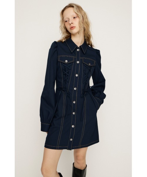 ワンピース　ガブ　ライムジョーンス セット LACE UP FRONT BUTTON S/OP レースアップ フロントボタン ショート