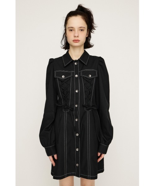 セール】LACE UP FRONT BUTTON S/OP レースアップ フロントボタン