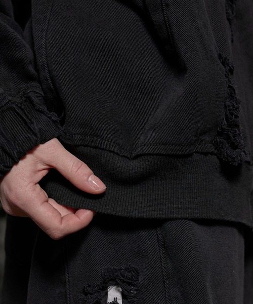 ERAR（エラー）の「【ERAR】【セットアップ対応】PU合皮襟切り替えハイダメージダブルジップマルチポケットデニムジャケット（デニムジャケット・メンズ・ブラック・S/M/L/XL）」の12枚目の写真