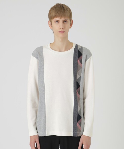 セール】【一部店舗限定】チェックストライプパッチワークニットソー